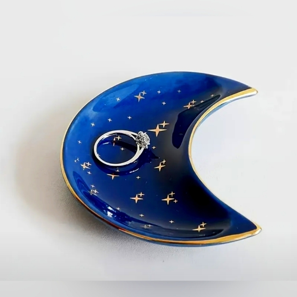 NEW! Blue Crescent Moon Ring Dish